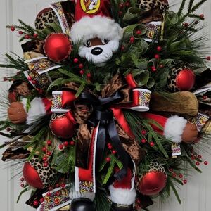 Leopard Print Holiday Wreath with Red and Green Accents